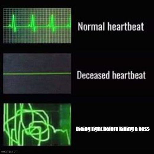 heartbeat rate | Dieing right before killing a boss | image tagged in heartbeat rate | made w/ Imgflip meme maker