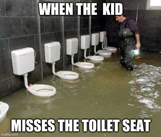 when the kid misses the toilet seat | WHEN THE  KID; MISSES THE TOILET SEAT | image tagged in haha | made w/ Imgflip meme maker