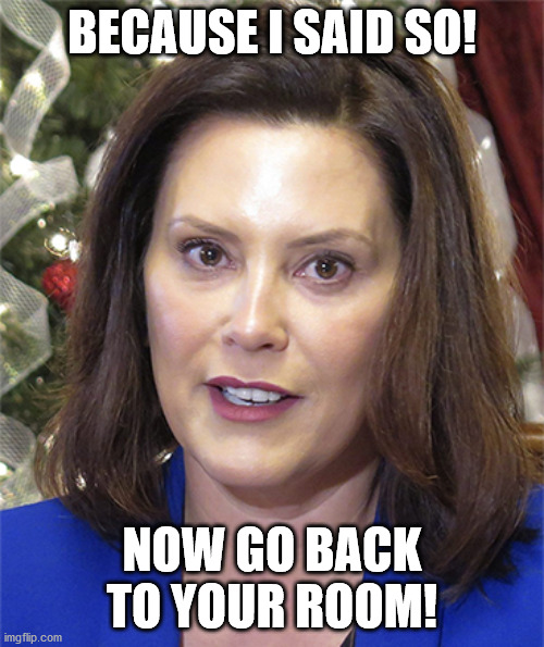Gretchen Whitmer Said So | BECAUSE I SAID SO! NOW GO BACK TO YOUR ROOM! | image tagged in house arrest,stay at home meme,governor gretchen,michigan protest,covid19 social distance | made w/ Imgflip meme maker