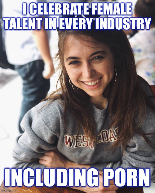 Riley Reid sweater | I CELEBRATE FEMALE TALENT IN EVERY INDUSTRY INCLUDING PORN | image tagged in riley reid sweater | made w/ Imgflip meme maker