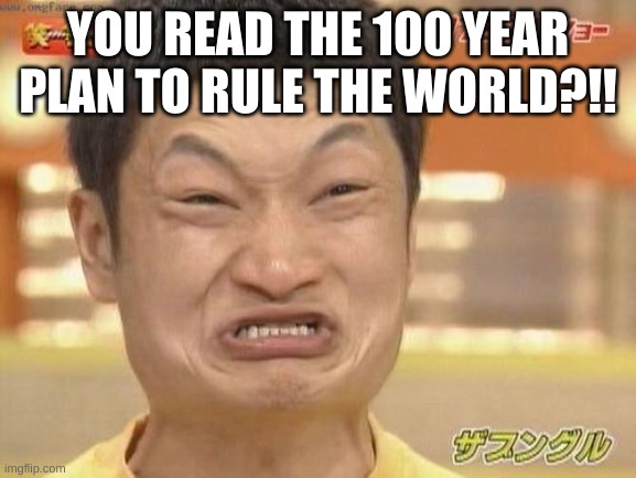 Angry Asian Man | YOU READ THE 100 YEAR PLAN TO RULE THE WORLD?!! | image tagged in angry asian man | made w/ Imgflip meme maker