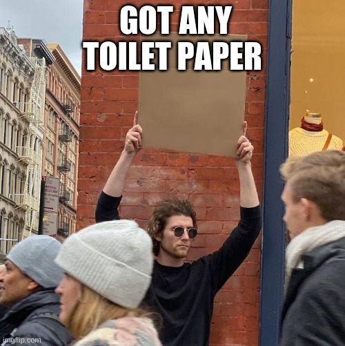 GOT ANY TOILET PAPER | image tagged in guy holding cardboard sign | made w/ Imgflip meme maker