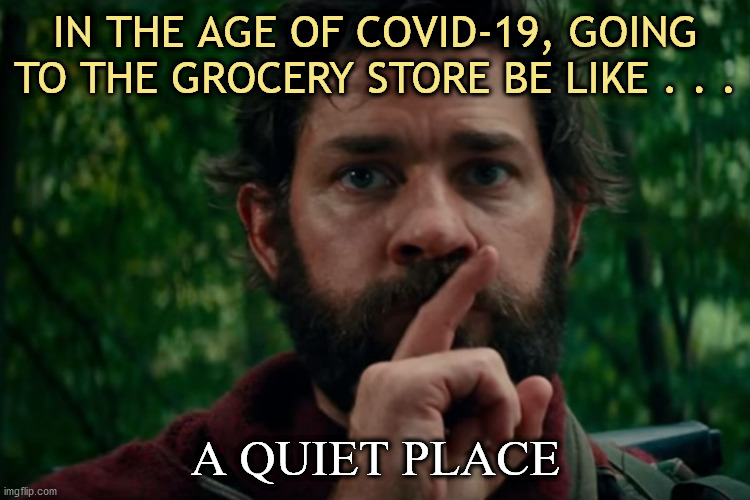 A quiet place |  IN THE AGE OF COVID-19, GOING TO THE GROCERY STORE BE LIKE . . . A QUIET PLACE | image tagged in a quiet place | made w/ Imgflip meme maker