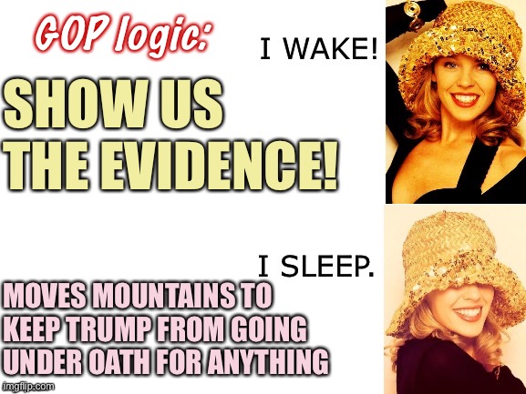 “Show us the evidence” is all fine and dandy, if you aren’t simultaneously obstructing investigations left and right. | GOP logic:; SHOW US THE EVIDENCE! MOVES MOUNTAINS TO KEEP TRUMP FROM GOING UNDER OATH FOR ANYTHING | image tagged in kylie i wake/i sleep,sexual assault,trump impeachment,donald trump,evidence,witnesses | made w/ Imgflip meme maker