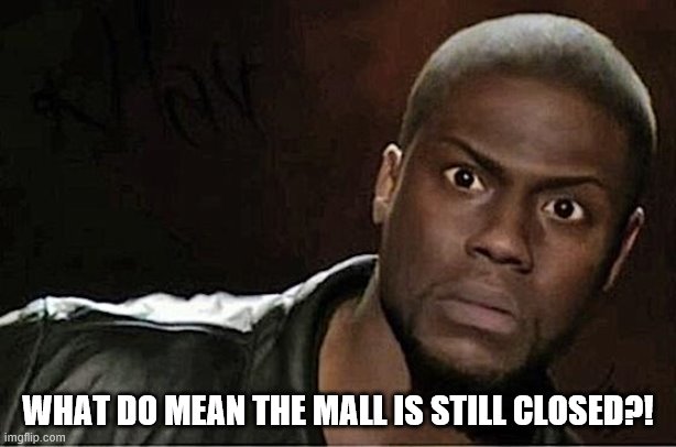 Kevin Hart | WHAT DO MEAN THE MALL IS STILL CLOSED?! | image tagged in memes,kevin hart | made w/ Imgflip meme maker