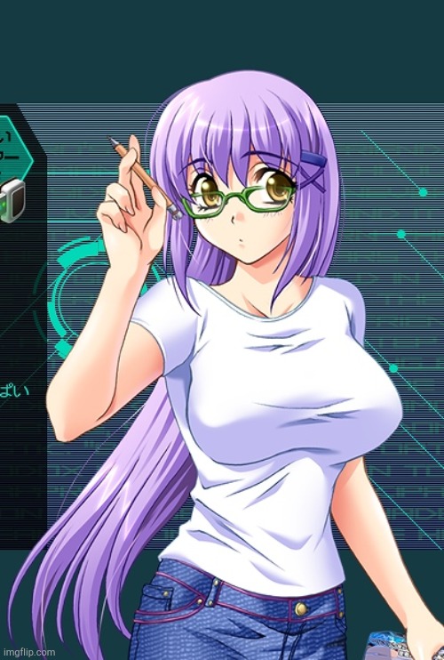nerdy anime girl with purple hair | image tagged in nerdy anime girl with purple hair | made w/ Imgflip meme maker