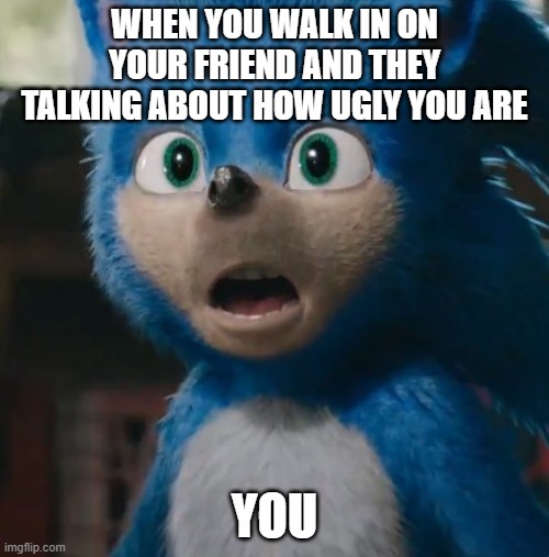 Sonic Movie | WHEN YOU WALK IN ON YOUR FRIEND AND THEY TALKING ABOUT HOW UGLY YOU ARE; YOU | image tagged in sonic movie | made w/ Imgflip meme maker