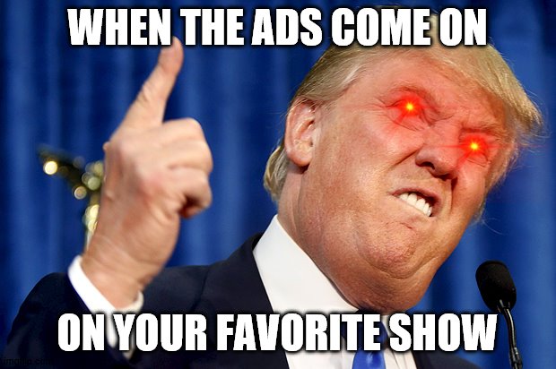 Donald Trump | WHEN THE ADS COME ON; ON YOUR FAVORITE SHOW | image tagged in donald trump | made w/ Imgflip meme maker