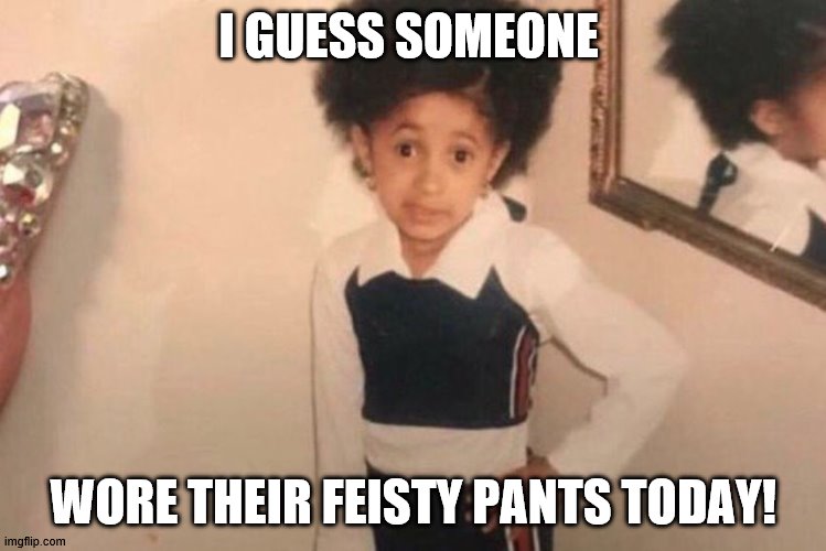 Young Cardi B | I GUESS SOMEONE; WORE THEIR FEISTY PANTS TODAY! | image tagged in memes,young cardi b | made w/ Imgflip meme maker