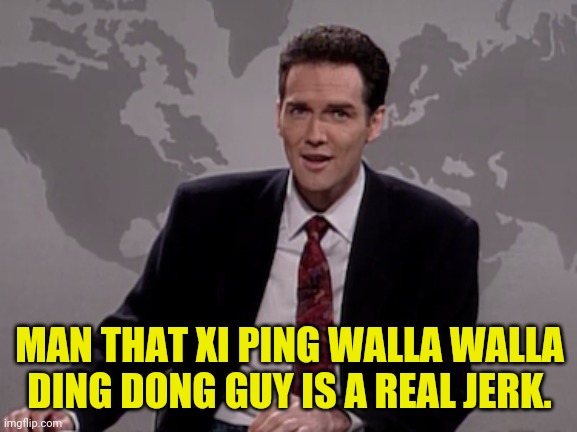 Norm MacDonald Weekend Update | MAN THAT XI PING WALLA WALLA DING DONG GUY IS A REAL JERK. | image tagged in norm macdonald weekend update | made w/ Imgflip meme maker