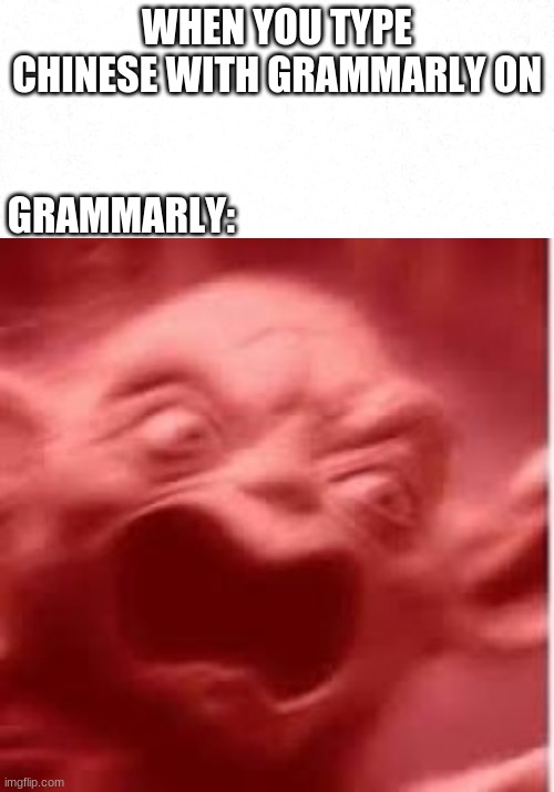 Grammarly disaster | WHEN YOU TYPE CHINESE WITH GRAMMARLY ON; GRAMMARLY: | image tagged in fun | made w/ Imgflip meme maker