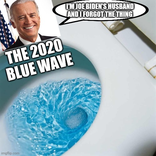 Blue Toilet Water | THE 2020 
BLUE WAVE I'M JOE BIDEN'S HUSBAND
AND I FORGOT THE THING | image tagged in blue toilet water | made w/ Imgflip meme maker