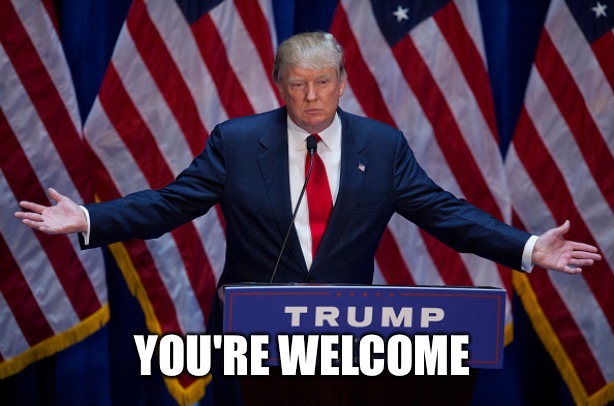 Donald Trump | YOU'RE WELCOME | image tagged in donald trump | made w/ Imgflip meme maker