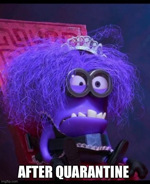 purple minion with tiara | AFTER QUARANTINE | image tagged in purple minion with tiara | made w/ Imgflip meme maker