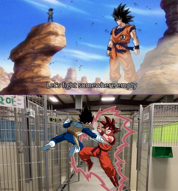 Let's Fight Somewhere Empty! | image tagged in goku,vegeta,empty | made w/ Imgflip meme maker