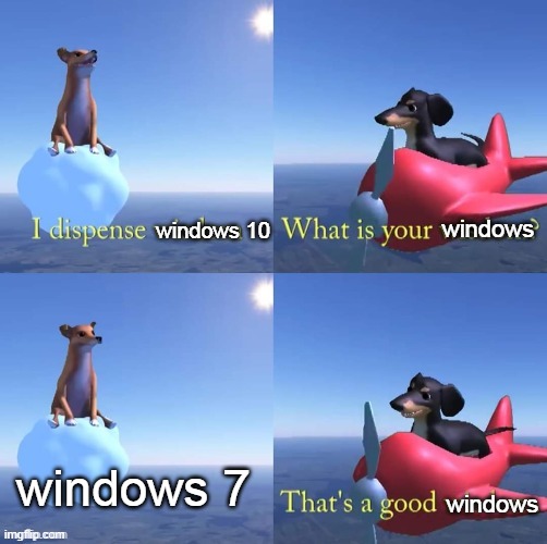 I dispense windows | windows 10; windows; windows 7; windows | image tagged in wisdom dog,windows | made w/ Imgflip meme maker