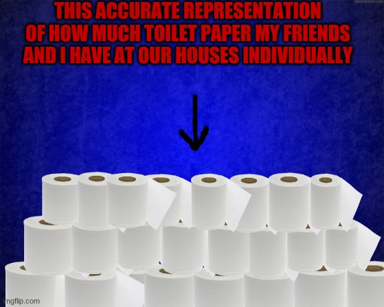 blue background | THIS ACCURATE REPRESENTATION OF HOW MUCH TOILET PAPER MY FRIENDS AND I HAVE AT OUR HOUSES INDIVIDUALLY | image tagged in blue background | made w/ Imgflip meme maker