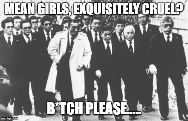 Yakuza | MEAN GIRLS, EXQUISITELY CRUEL? B*TCH PLEASE..... | image tagged in memes,yakuza | made w/ Imgflip meme maker