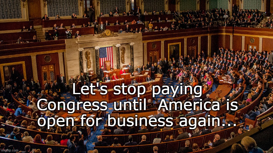 Just do it!!! | Let's stop paying Congress until  America is open for business again... | image tagged in congress,no pay,stop,open for business | made w/ Imgflip meme maker