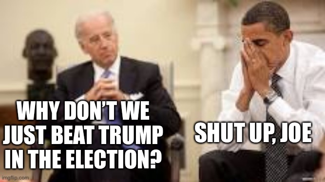 Obama and Biden | WHY DON’T WE JUST BEAT TRUMP IN THE ELECTION? SHUT UP, JOE | image tagged in obama and biden | made w/ Imgflip meme maker