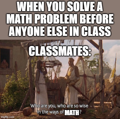 Who are you, so wise In the ways of science. | WHEN YOU SOLVE A MATH PROBLEM BEFORE ANYONE ELSE IN CLASS; CLASSMATES:; MATH | image tagged in who are you so wise in the ways of science | made w/ Imgflip meme maker
