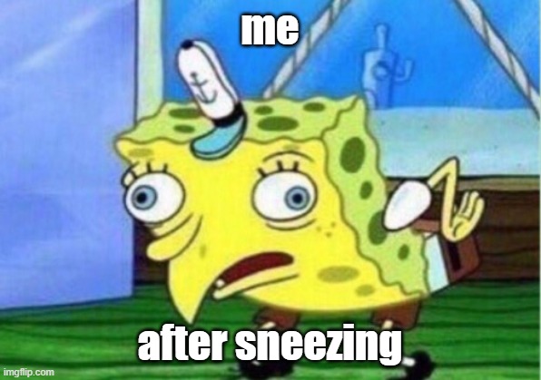 Mocking Spongebob | me; after sneezing | image tagged in memes,mocking spongebob | made w/ Imgflip meme maker