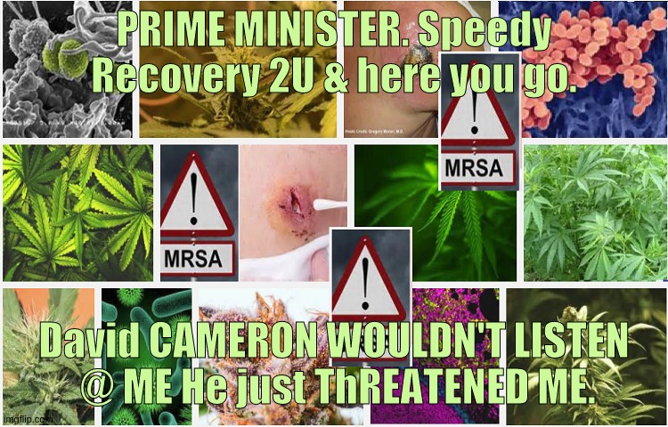 PRIME MINISTER. Speedy Recovery 2U & here you go. David CAMERON WOULDN'T LISTEN  @ ME He just ThREATENED ME. | made w/ Imgflip meme maker