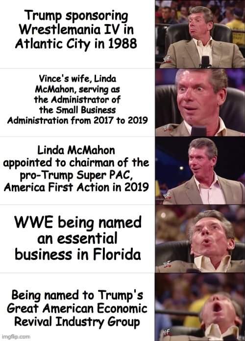 Vince McMahon memeception | image tagged in vince mcmahon,trump,coronavirus,corruption,memeception,economy | made w/ Imgflip meme maker