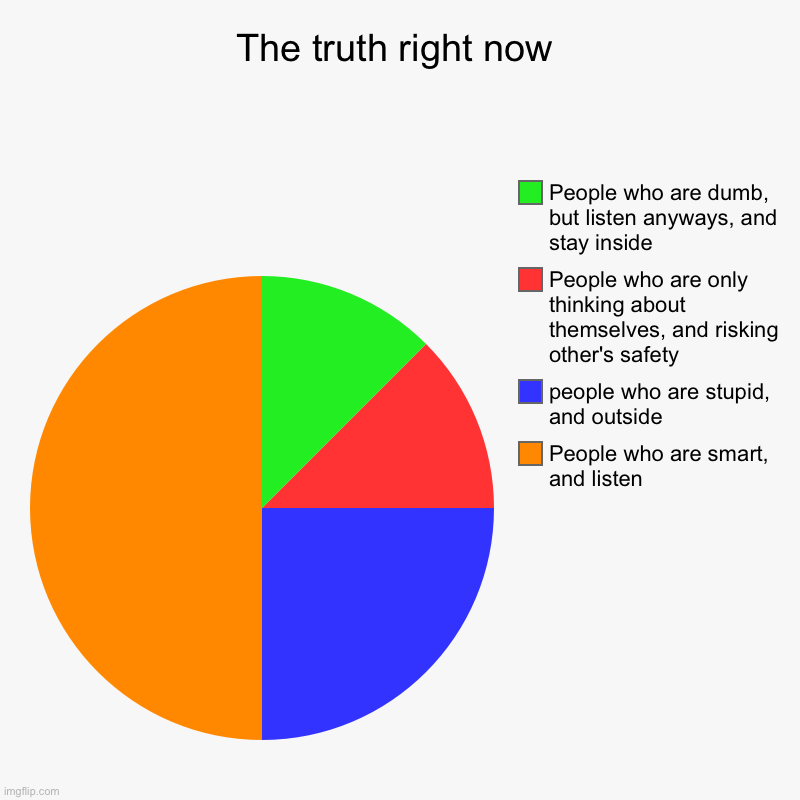 The truth right now | People who are smart, and listen, people who are stupid, and outside, People who are only thinking about themselves, a | image tagged in charts,pie charts | made w/ Imgflip chart maker