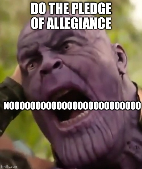 Thanos Scream | DO THE PLEDGE OF ALLEGIANCE; NOOOOOOOOOOOOOOOOOOOOOOOOO | image tagged in thanos scream | made w/ Imgflip meme maker