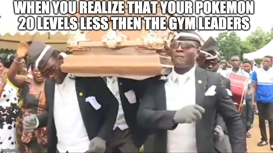 Pokemon Gyms | WHEN YOU REALIZE THAT YOUR POKEMON 20 LEVELS LESS THEN THE GYM LEADERS | image tagged in coffin dance,pokemon | made w/ Imgflip meme maker