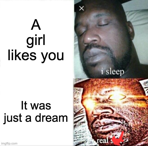 Sleeping Shaq Meme | A girl likes you; It was just a dream | image tagged in memes,sleeping shaq | made w/ Imgflip meme maker