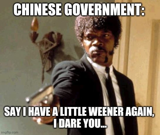 Say That Again I Dare You | CHINESE GOVERNMENT:; SAY I HAVE A LITTLE WEENER AGAIN, 
I DARE YOU... | image tagged in memes,say that again i dare you | made w/ Imgflip meme maker
