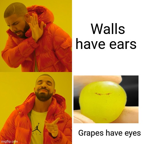 Drake Hotline Bling | Walls have ears; Grapes have eyes | image tagged in memes,drake hotline bling | made w/ Imgflip meme maker