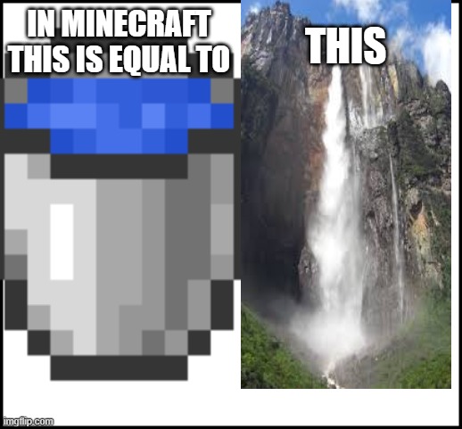bucket&waterfall meme (random) | THIS; IN MINECRAFT THIS IS EQUAL TO | image tagged in memes | made w/ Imgflip meme maker