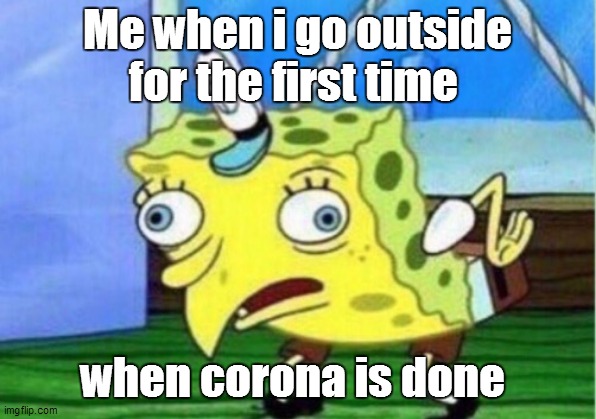 Mocking Spongebob Meme | Me when i go outside for the first time; when corona is done | image tagged in memes,mocking spongebob | made w/ Imgflip meme maker