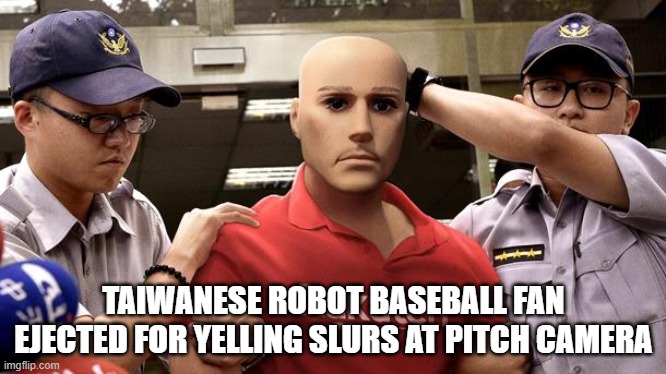 TAIWANESE ROBOT BASEBALL FAN EJECTED FOR YELLING SLURS AT PITCH CAMERA | made w/ Imgflip meme maker