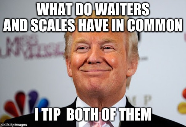Donald trump approves | WHAT DO WAITERS AND SCALES HAVE IN COMMON; I TIP  BOTH OF THEM | image tagged in donald trump approves | made w/ Imgflip meme maker