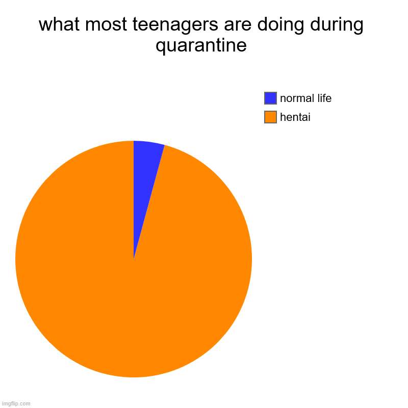 what we are doing right now | what most teenagers are doing during quarantine | hentai, normal life | image tagged in pie charts,so true memes | made w/ Imgflip chart maker