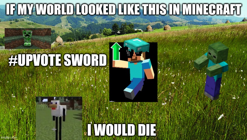 IF MY WORLD LOOKED LIKE THIS IN MINECRAFT; #UPVOTE SWORD; I WOULD DIE | image tagged in gaming,memes,minecraft | made w/ Imgflip meme maker