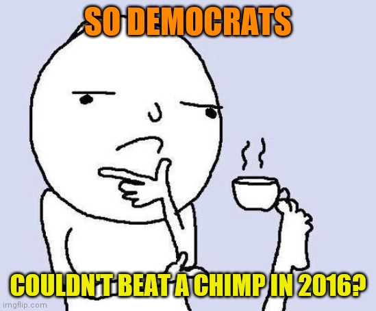 thinking meme | SO DEMOCRATS COULDN'T BEAT A CHIMP IN 2016? | image tagged in thinking meme | made w/ Imgflip meme maker