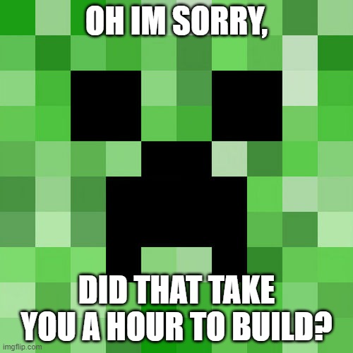 Scumbag Minecraft Meme | OH IM SORRY, DID THAT TAKE YOU A HOUR TO BUILD? | image tagged in memes,scumbag minecraft | made w/ Imgflip meme maker