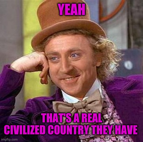 Creepy Condescending Wonka Meme | YEAH THAT'S A REAL CIVILIZED COUNTRY THEY HAVE | image tagged in memes,creepy condescending wonka | made w/ Imgflip meme maker