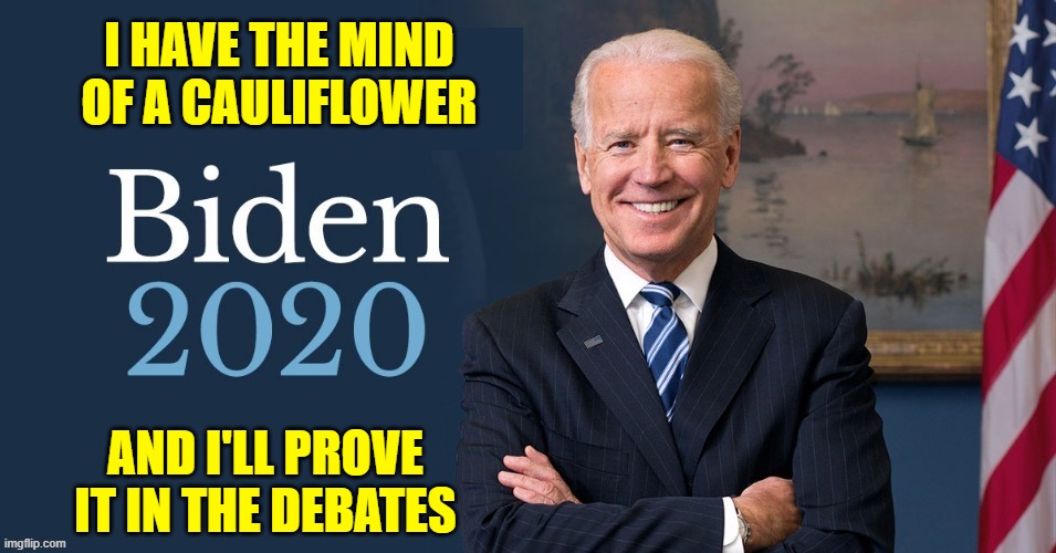 Why TRUMP wins in a landslide. | I HAVE THE MIND OF A CAULIFLOWER; AND I'LL PROVE IT IN THE DEBATES | image tagged in biden | made w/ Imgflip meme maker