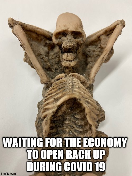 Resting Skull | WAITING FOR THE ECONOMY 
TO OPEN BACK UP
DURING COVID 19 | image tagged in resting skull | made w/ Imgflip meme maker