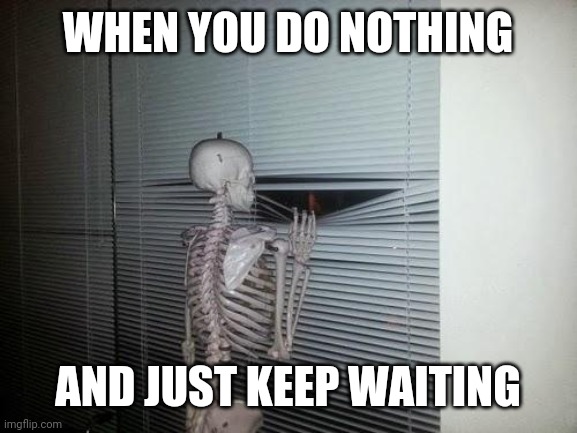Waiting Skeleton |  WHEN YOU DO NOTHING; AND JUST KEEP WAITING | image tagged in waiting skeleton | made w/ Imgflip meme maker