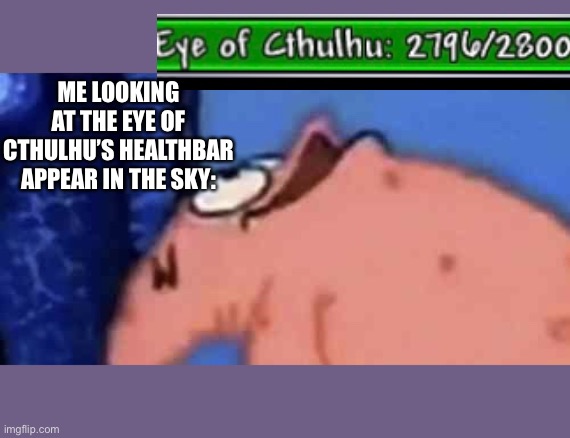 Patrick Looking Up | ME LOOKING AT THE EYE OF CTHULHU’S HEALTHBAR APPEAR IN THE SKY: | image tagged in patrick looking up | made w/ Imgflip meme maker