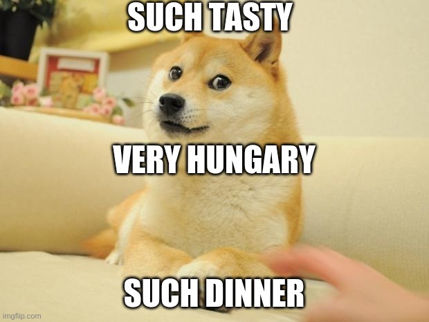 Doge 2 | SUCH TASTY; VERY HUNGARY; SUCH DINNER | image tagged in memes,doge 2 | made w/ Imgflip meme maker