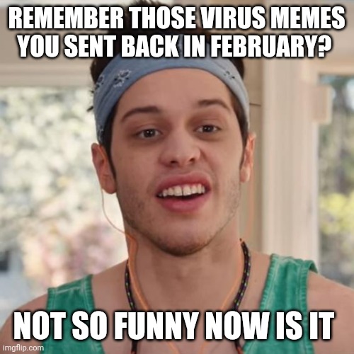 Chad SNL Okay | REMEMBER THOSE VIRUS MEMES YOU SENT BACK IN FEBRUARY? NOT SO FUNNY NOW IS IT | image tagged in chad snl okay | made w/ Imgflip meme maker
