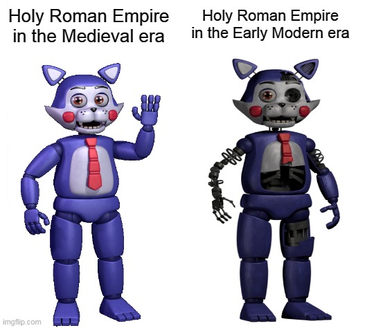 The "Holy" "Roman" "Empire" | Holy Roman Empire in the Early Modern era; Holy Roman Empire in the Medieval era | image tagged in white background,candy,historical meme | made w/ Imgflip meme maker